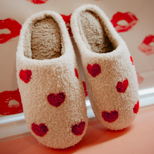 Fuzzy Heart Slippers