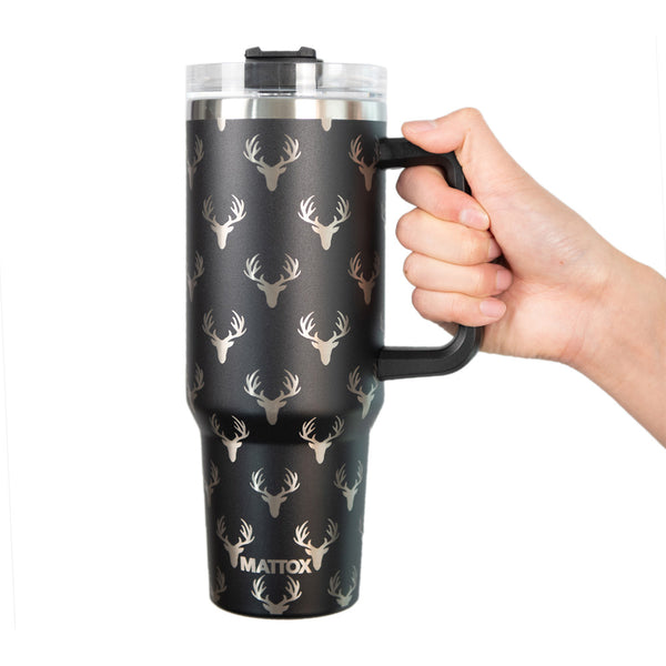 Katydid Stainless Steel Large Capacity 40 oz. Vacuum Insulated Cup Printed  Tumbler With Handle, White Metallic Leopard