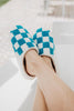 Teal Checkered Pattern Wholesale Slippers