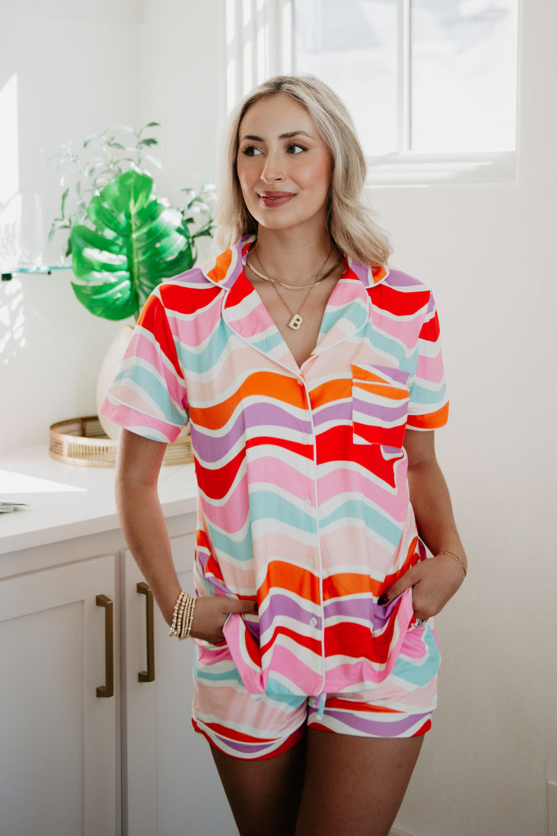 Multicolored Abstract Wave Wholesale PJ Sets