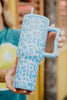 Light Blue Leopard Wholesale 38 Oz Tumbler with Handle