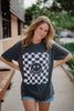 Checkered Pattern Happy Face T-Shirt