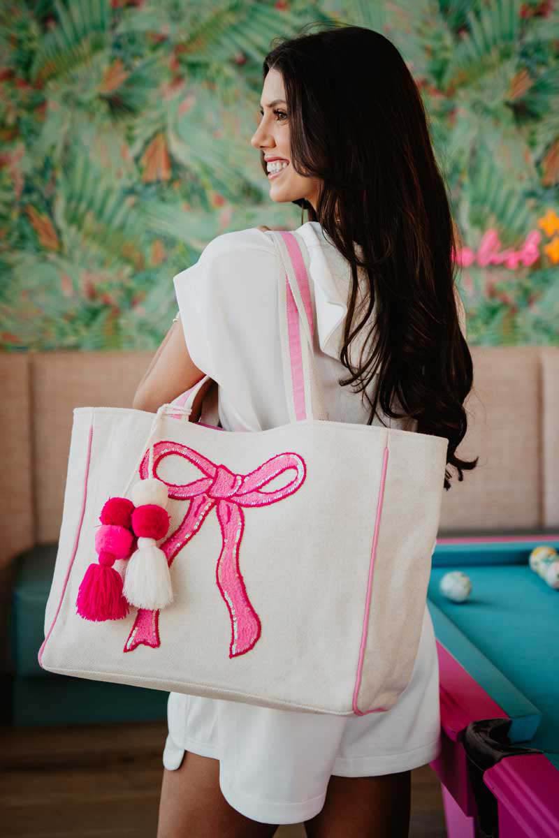 Coquette Bow Pink Sequin Wholesale Canvas Tote Bag