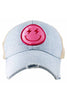 Hot Pink Lightning Happy Face Denim Wholesale Trucker Hat