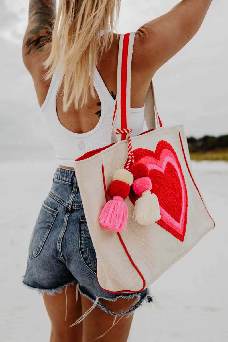 Beating Heart Chenille Wholesale Beach Tote Bag