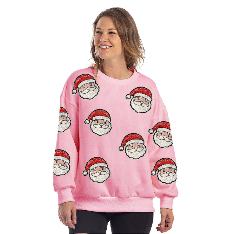 Wholesale Sweatshirt with Sequined SANTA FACE Patches