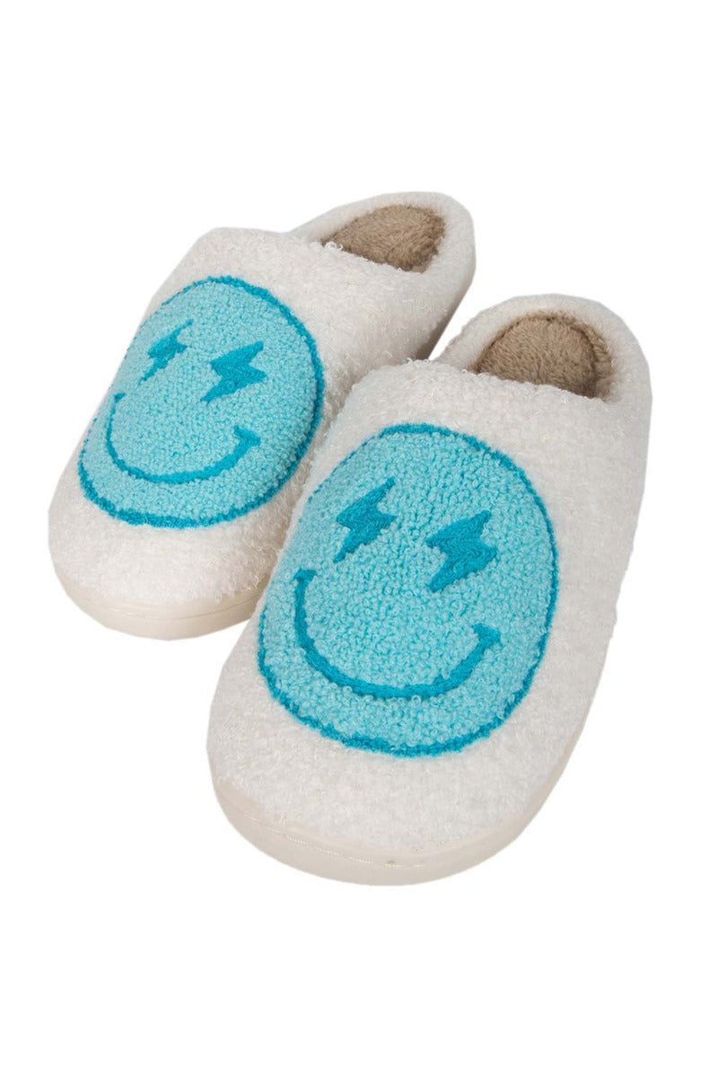 Turquoise and White Lightning Wholesale Happy Slippers