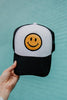 Happy Face Wholesale Trucker Hat (Black and White)