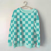 Teal Checkered All Over Print Wholesale Sweatshirt for Women