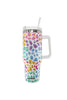 Pastel Leopard Tumbler Cup with Drinking Straw