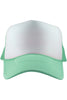 A white and green trucker hat