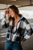 Navy Plaid Wholesale Cropped Cinched Women's Shacket