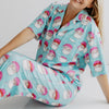 Pink Santa Hats Blue Wholesale Loungewear Set