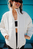 White Lightweight Quilted Squares Wholesale Zipper Jacket