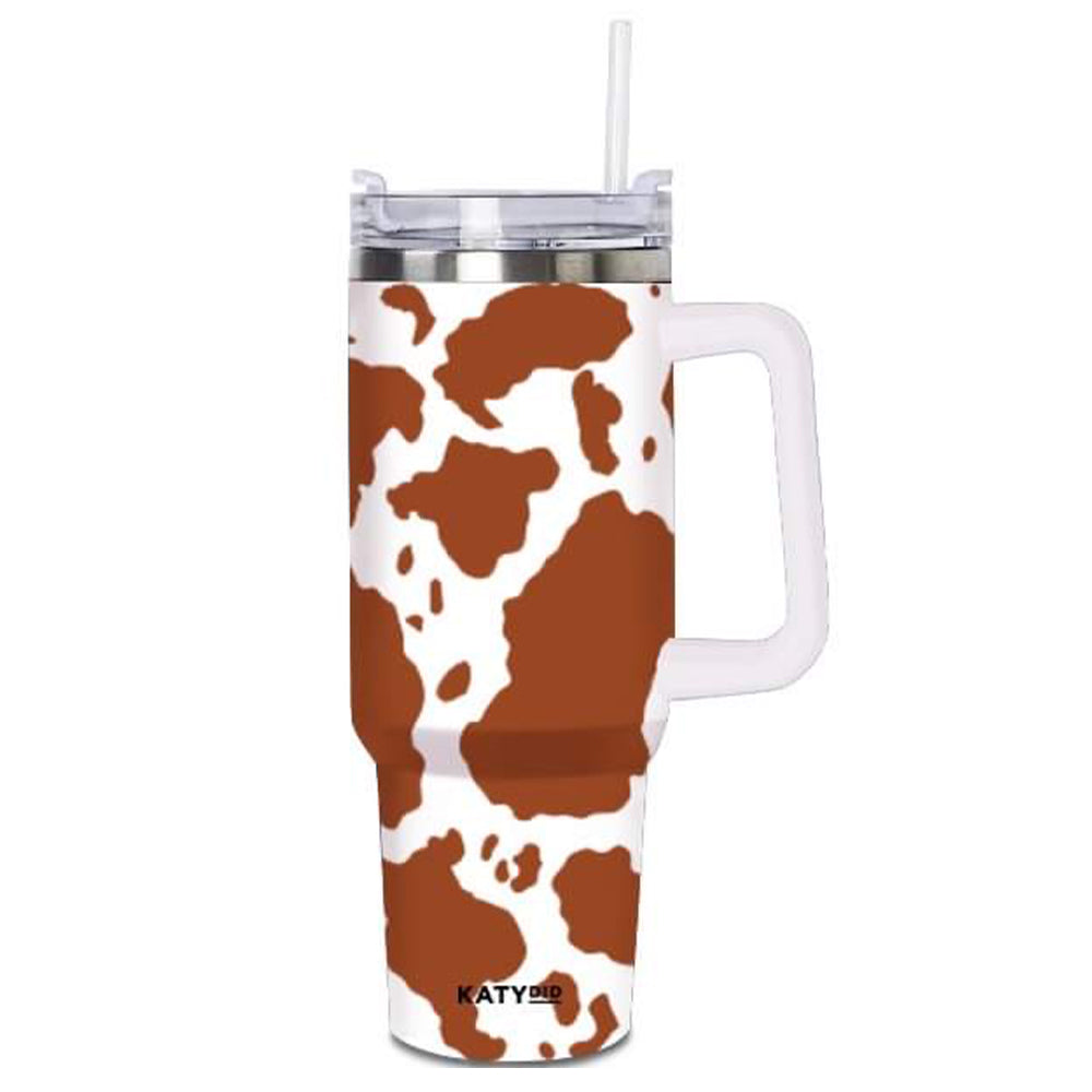 Black and White Cow 40oz Tumbler With Handle Sleeve