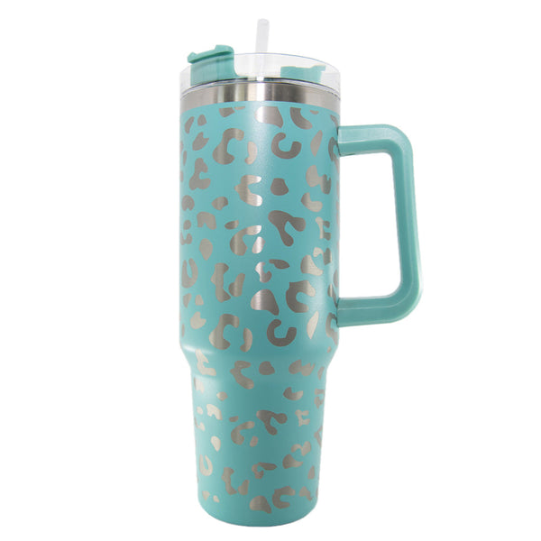 Mint METALLIC Leopard Tumbler Cup with Handle