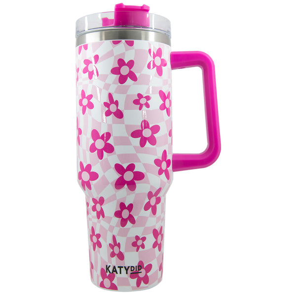 Pink Flower Groovy Checkered Tumbler W/ Handle – Belle Lees Boutique