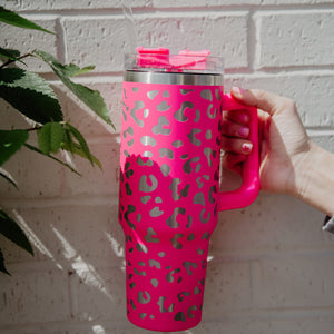 40 oz Tumbler Cup Metallic Leopard Mint